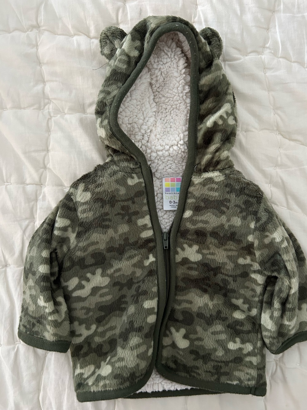 0-3M Olive Green Camo Sherpa-Lined Hooded Jacket